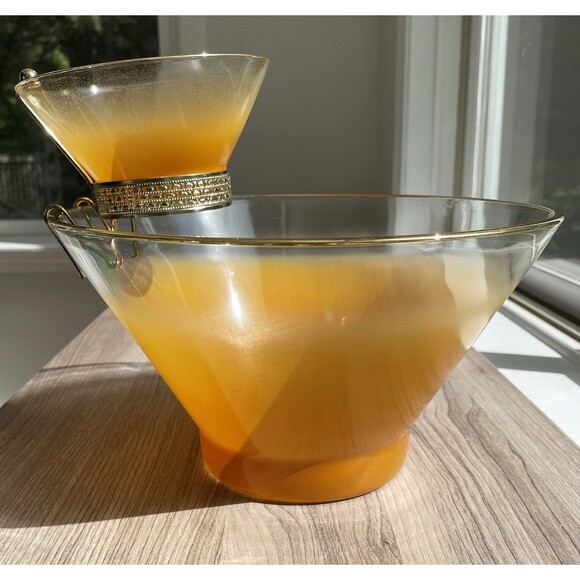 Vintage Orange Blendo Frosted Chip & Dip Bowl Set - Picture 2 of 16